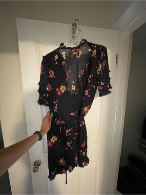 Reformation Floral Wrap Dress with Ruffle Trim